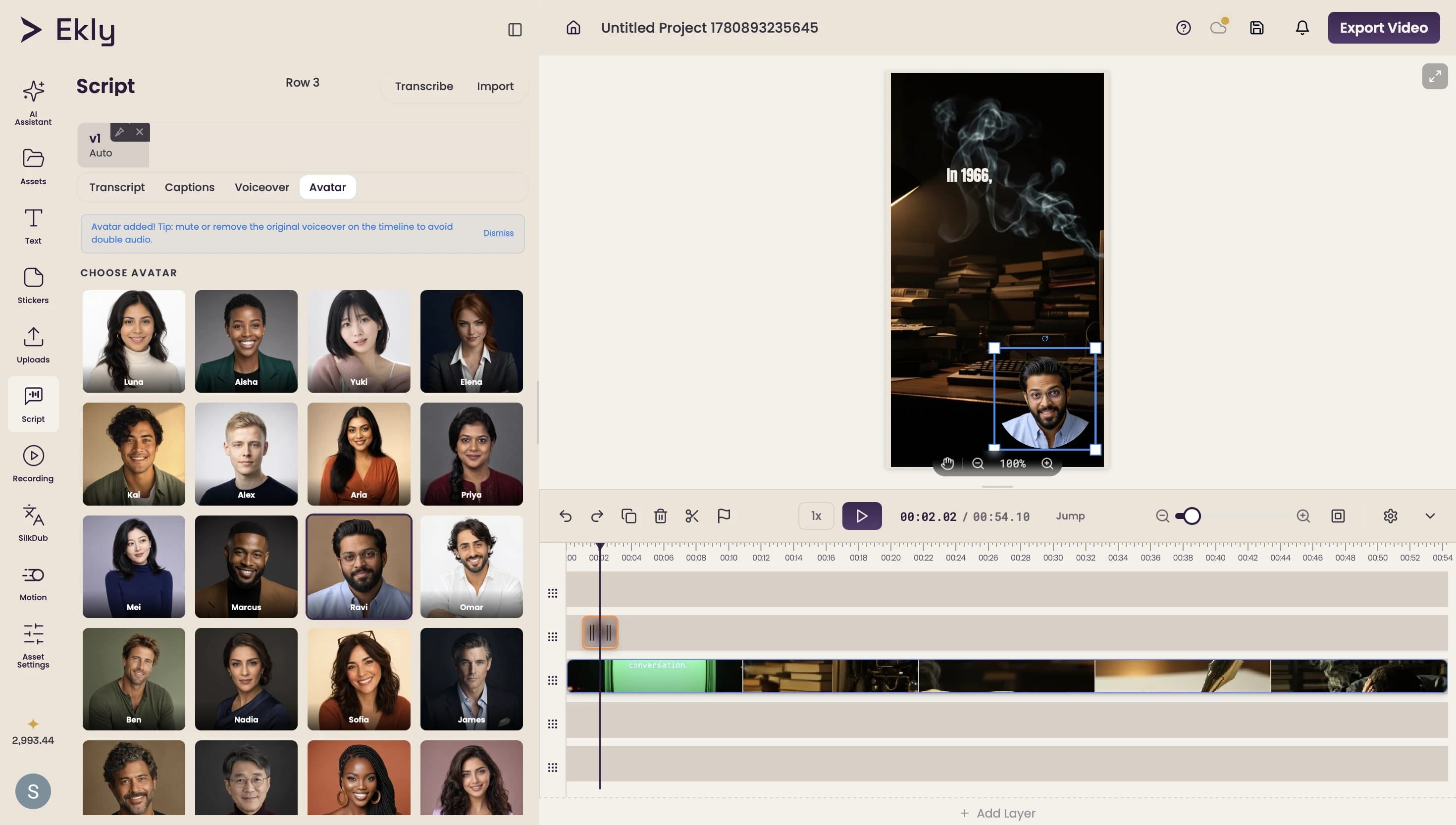 Ekly AI avatar and voice cloning workspace